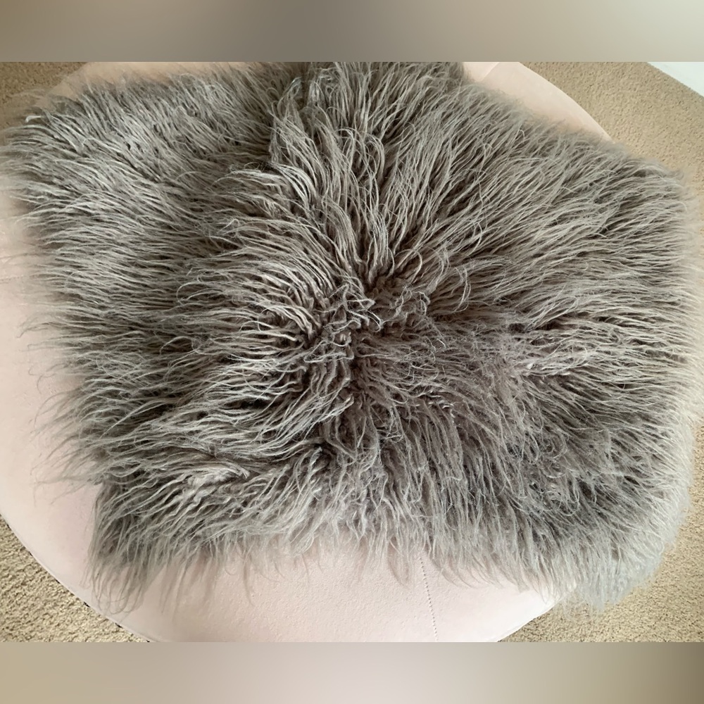 Two Shaggy Faux Fur Charcoal Gray Pillow Covers
